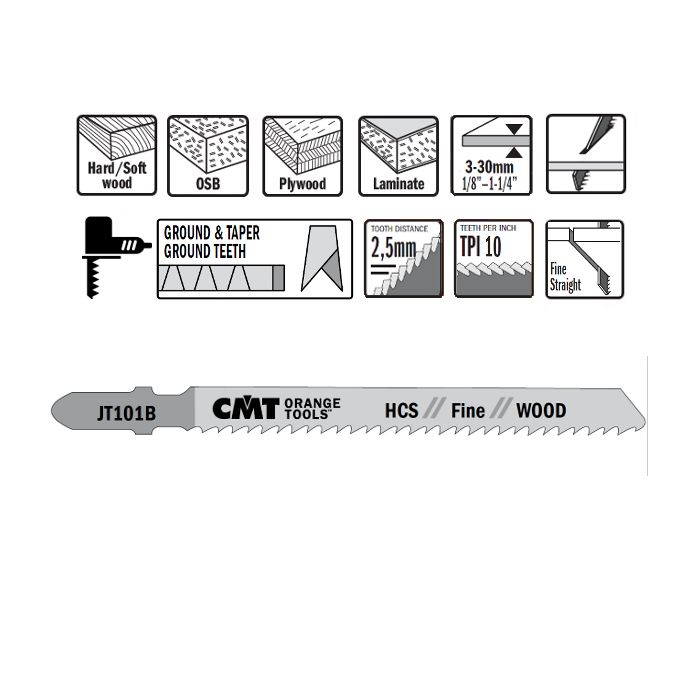 CMT JT101B-5 Jig Saw Blades for Wood (5-Piece Pack)