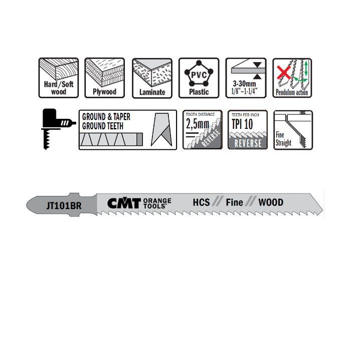 CMT JT101BR-25 Jig Saw Blades for Wood (25-Piece Pack)