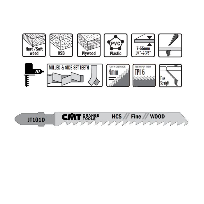 CMT JT101D-5 Jig Saw Blades for Wood (5-Piece Pack)