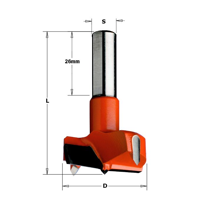 CMT 317.220.11 Hinge Boring Bit, 22mm (7/8-Inch) Diameter, 10x26mm Shank, Right-Hand Rotation