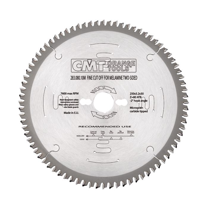 CMT 283.108.14M Industrial Melamine & Fine Cut-Off Saw Blade, 350mm (13-25/32-Inch) X 108 Teeth 40° ATB with 30mm Bore