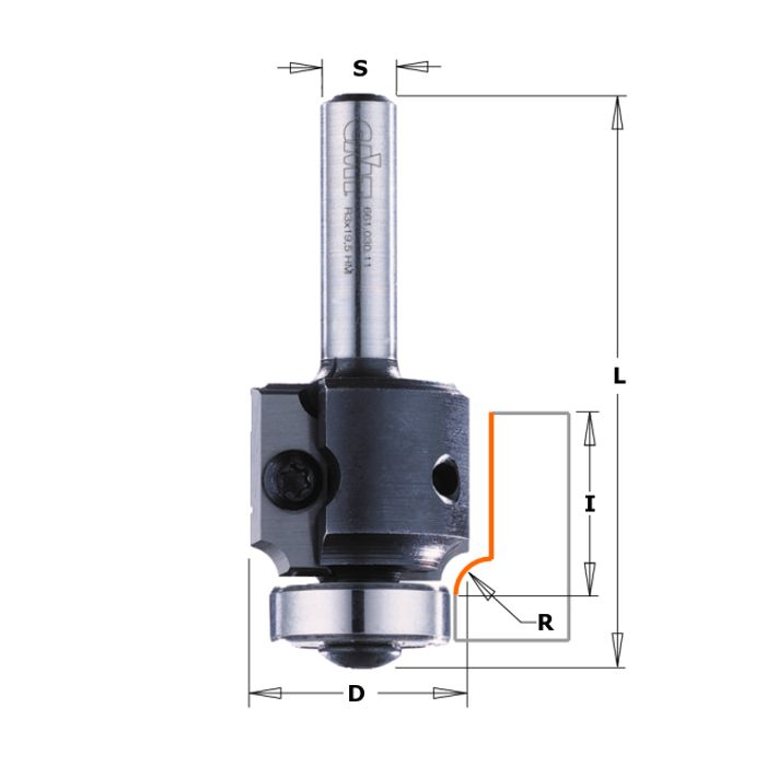 CMT 661.021.11 Insert Carbide Roundover Bit, 5/64-Inch Radius, 57/64-Inch Diameter, 1/4-Inch Shank