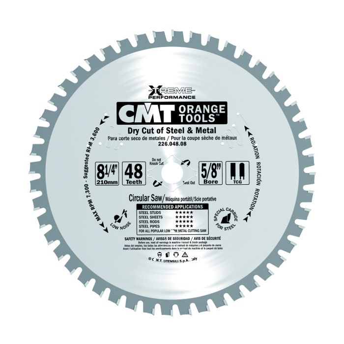 CMT 226.048.08M Dry Cut Steel Saw Blade, 8-1/4-Inch x 48 Teeth TCG Grind with 30mm Bore