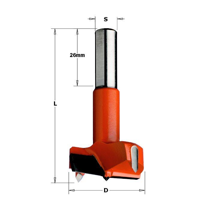 CMT 369.400.11 Hinge Boring Bit, 40mm (1-37/64-Inch) Diameter, 10X26 Shank, Right-Hand Rotation