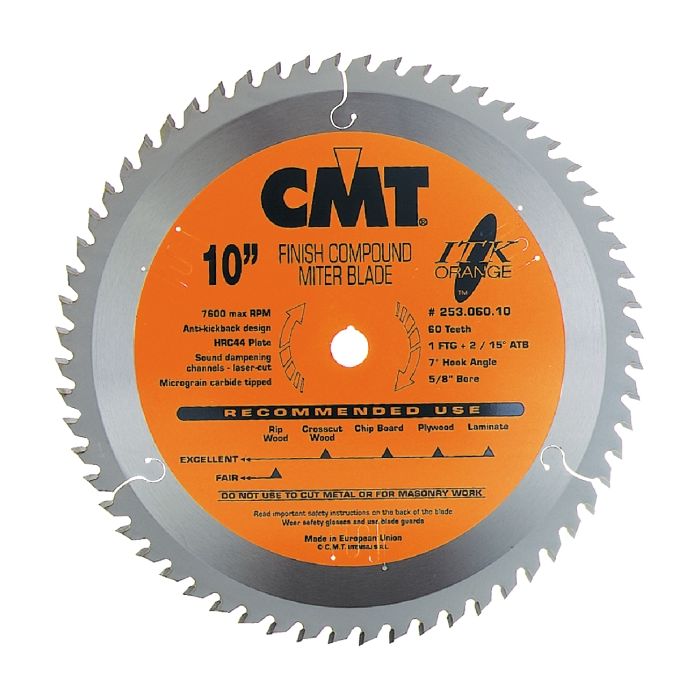 CMT 253.060.08 ITK Industrial Finish Sliding Compound Miter Saw Blade, 8-1/2-Inch x 60 Teeth 1FTG+2ATB Grind with 5/8-Inch Bore