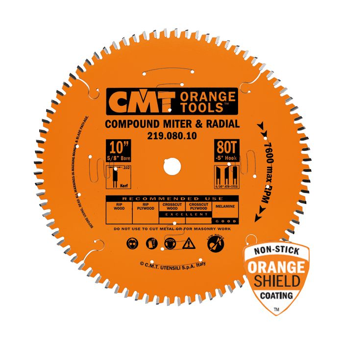 CMT 219.090.12 Industrial Sliding Compound Miter & Radial Saw Blade, 12-Inch x 90 Teeth 4/30° ATB+1TCG Grind with 1-Inch Bore, PTFE Coating