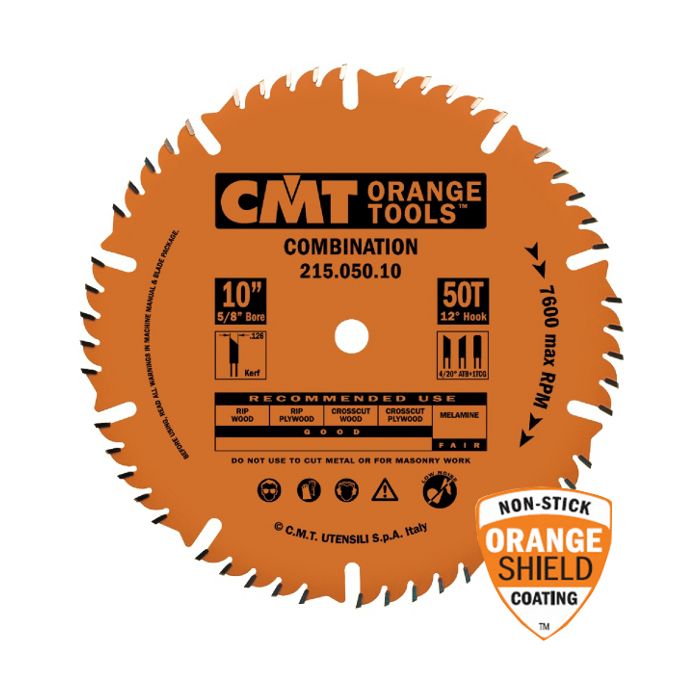CMT 215.060.12 Industrial Combination Saw Blade, 12-Inch x 60 Teeth 4ATB+1TCG Grind with 1-Inch Bore, PTFE Coating