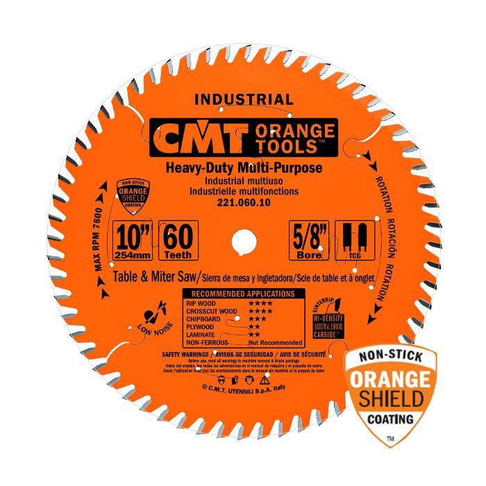 CMT 221.060.10 Industrial Cabinetshop Saw Blade, 10-Inch x 60 Teeth TCG Grind with 5/8-Inch Bore, PTFE Coating