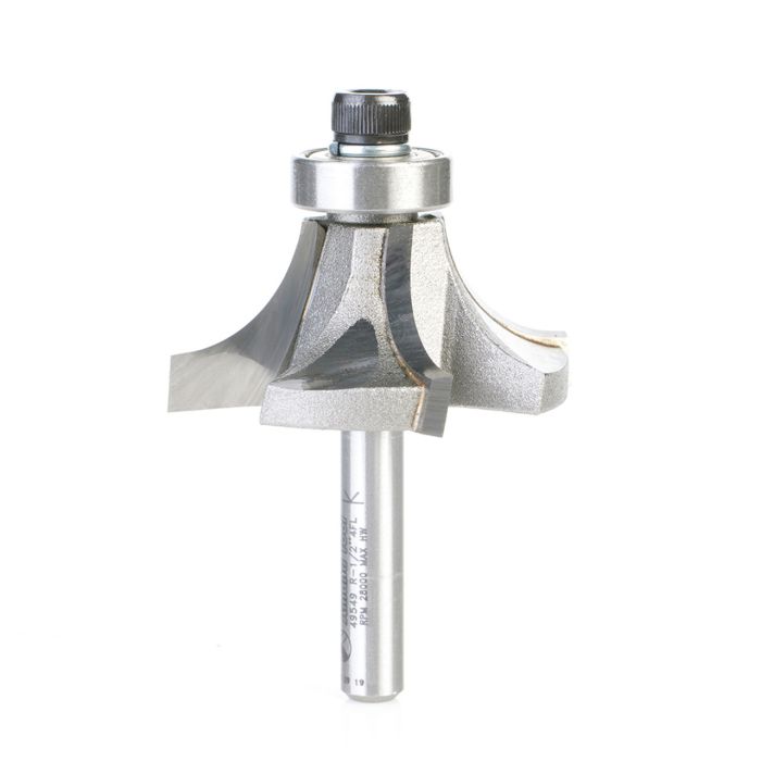 Amana tool 49549 Carbide Tipped 4 Flute Corner Rounding/Beading 1/2 R x 1-5/8 D x 11/16 CH x 1/4 Inch SHK w/ Lower Bal Bearing Router Bit