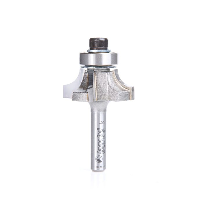 Amana tool 49582 Carbide Tipped Corner Rounding / Beading with Down-Shear Design 1/4 R x 1-1/8 D x 7/16 CH x 1/4 Inch SHK w/ Lower Bal Bearing 4 Flute Router Bit