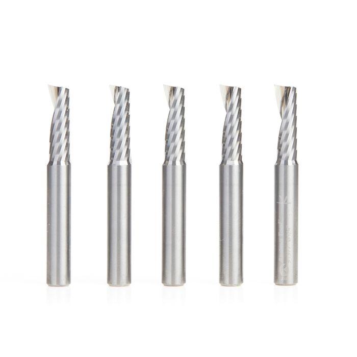Amana tool 51377-5, 5-Pack CNC SC Spiral O Single Flute, Aluminum Cutting 1/4 D x 3/4 CH x 1/4 SHK x 2 Inch Long Up-Cut Router Bit with Mirror Finish