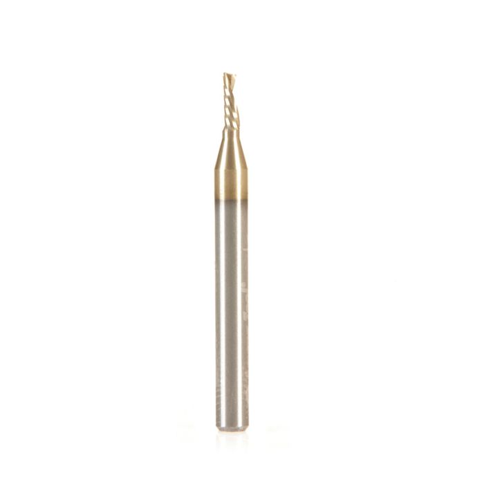 Amana tool 51380-Z CNC SC Spiral O Single Flute, Aluminum Cutting 1.5mm D x 4mm CH x 3mm SHK x 30mm Inch Long Down-Cut ZrN Coated Router Bit with Mirror Finish