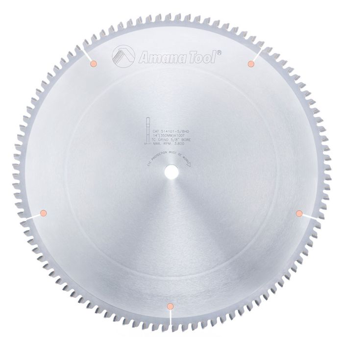 Amana tool 514101-5/8HD Carbide Tipped Aluminum and Non-Ferrous Metals 14 Inch D x 96T TCG, -6 Deg, 5/8 Bore, Circular Saw Blade