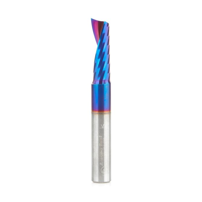 Amana tool 51414-K CNC Spektra Coated SC Spiral O Single Flute, Plastic Cutting 3/8 D x 1-1/8 CH x 3/8 SHK x 3 Inch Long Up-Cut Router Bit with Mirror Finish