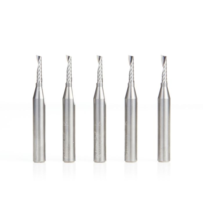 Amana tool 51454-5, 5-Pack CNC SC Spiral O Single Flute, Aluminum Cutting 1/8 D x 1/2 CH x 1/4 SHK x 2 Inch Long Up-Cut Router Bits with Mirror Finish