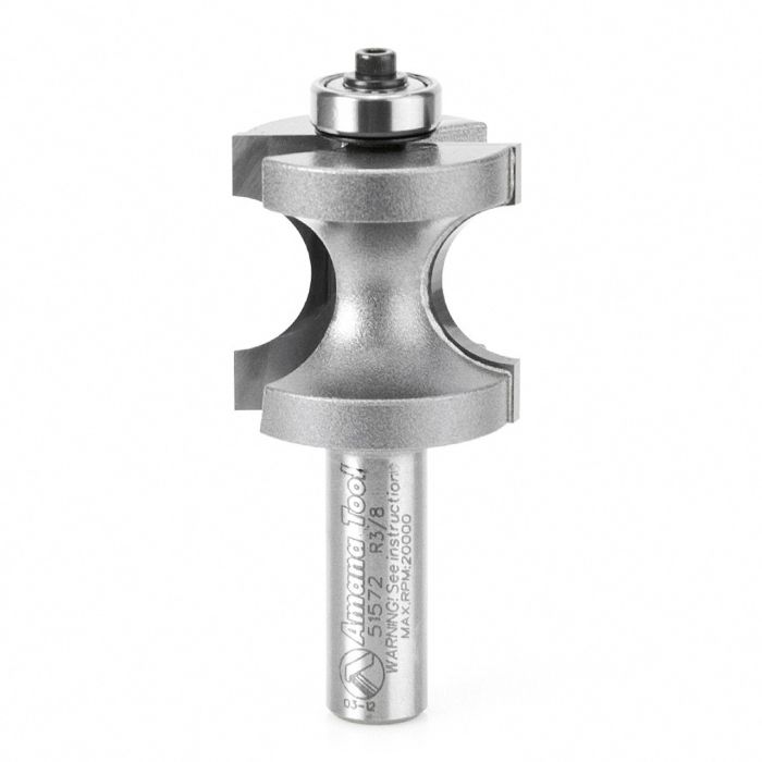 Amana tool 51572 Carbide Tipped Bulnose 3/8 R x 1-3/8 D x 1-5/16 CH x 1/2 Inch SHK w/ Lower Bal Bearing Router Bit