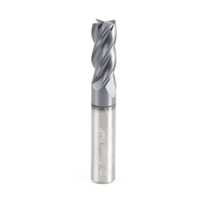 Amana tool 51595 Solid Carbide Spiral CNC Variable Helix for Stainless Steel, Steel, Titanium, Cast Iron and Cermet with AlTiN Coating 4-Flute x 3/8 Dia x 7/8 Cut Height x 3/8 Shank x 2-1/2 Inches Long Up-Cut CNC Square Bottom End Mil