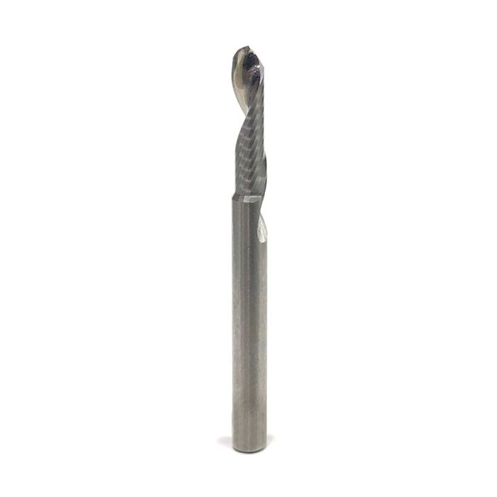 Amana tool 51814 Solid Carbide CNC Up-Cut Spiral Bal Nose 1/16 R x 1/8 D x 1/2 CH x 1/8 SHK x 2 Inch Long x 1 Flute Router Bit with Mirror Finish