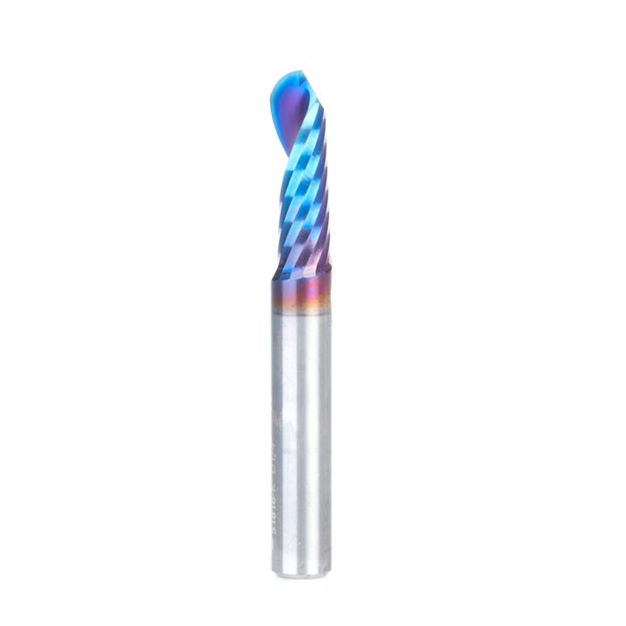 Amana tool 51818-K CNC Spektra Coated SC Spiral O Single Flute Bal Nose, Plastic Cutting 1/8 R x 1/4 D x 3/4 CH x 1/4 SHK x 2 Inch Long Up-Cut Router Bit with Mirror Finish