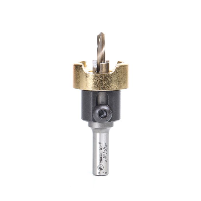 Amana tool 55476 Carbide Tipped Counterbore with No Burning and No Marring Adjustable Depth Stop with No-Thrust BB, 3/8 D x 5/32 Dril D x 3/8 Inch Round Shank