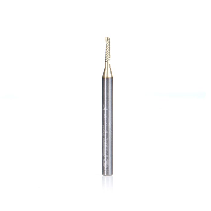 Amana tool 57350-Z SC Spiral O Single Flute, Improved Surface Finish Aluminum Cutting 1/16 D x 1/4 CH x 1/8 SHK x 1-1/2 Inch Long Up-Cut ZrN Coated Router Bit with Mirror Finish