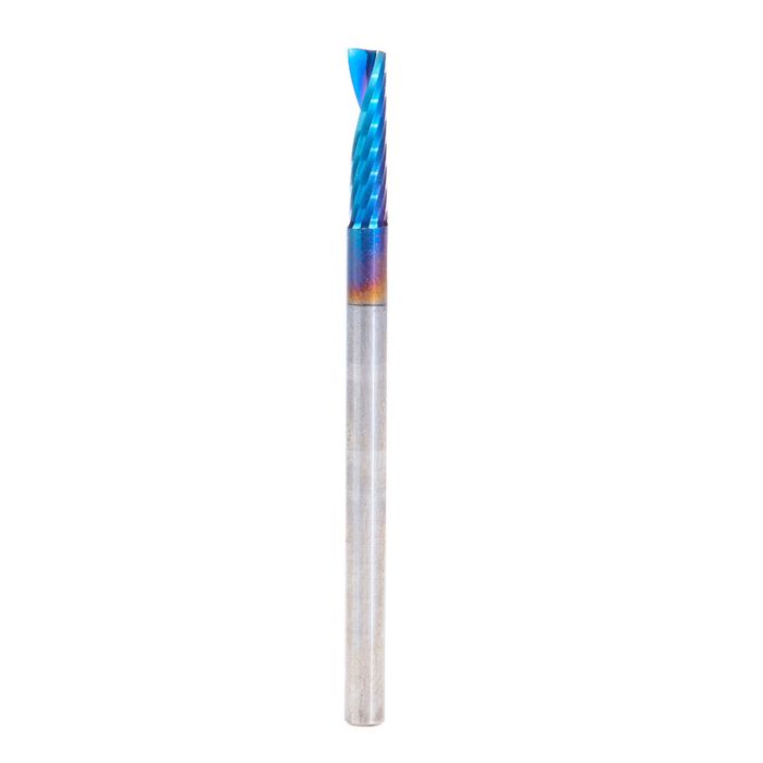 Amana tool 57365-K, CNC Spektra Coated SC Spiral O Single Flute, Improved Surface Finish Plastic Cutting 1/8 D x 1/2 CH x 1/8 SHK x 2 Inch Long Up-Cut Router Bit with Mirror Finish