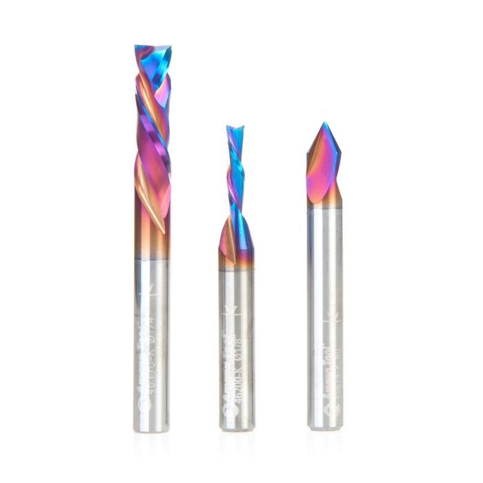 Amana tool AMS-247-K 3-Pc CNC Spektra Extreme tool Life Coated 60 Deg Signmaking & Engraving Pack, 1/4 Inch Shank