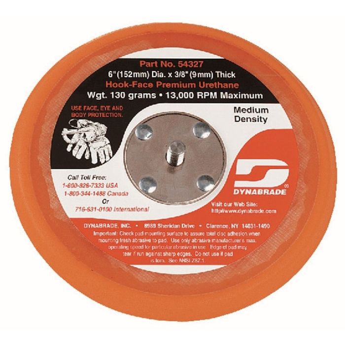 Dynabrade 54327 6" (152 mm) Dia. Non-Vacuum Disc Pad, Hook-Face, Short Nap