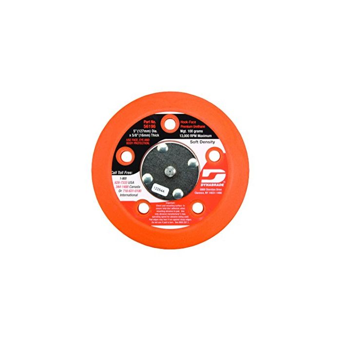 Dynabrade 56196 5" (127 mm) Dia. Vacuum Disc Pad, Hook-Face, Short Nap