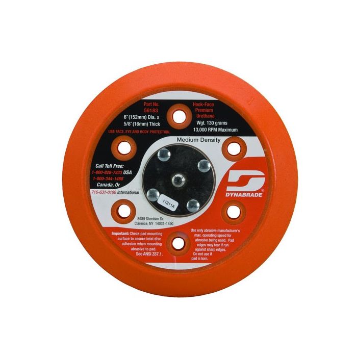 Dynabrade 56198 6" (152 mm) Dia. Vacuum Disc Pad, Hook-Face, Short Nap