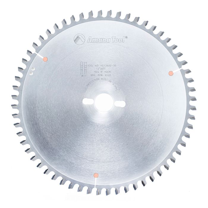 Amana tool HG12600-30 Carbide Tipped Holow Ground 12 Inch D x 60T HG, -6 Deg, 30mm Bore, Circular Saw Blade