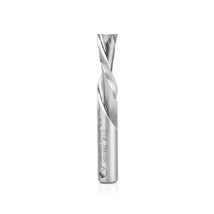 Amana tool HSS1662 HSS Spiral Aluminum Cutting Double Flute Down-Cut 1/2 D x 1-1/2 CH x 1/2 SHK 3-1/2 Inch Long Router Bit