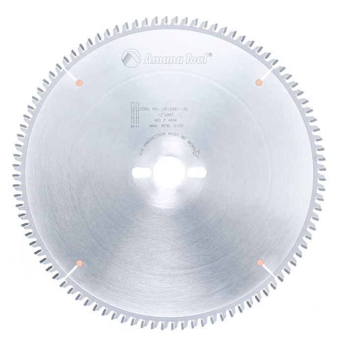 Amana tool LB12961-30 Carbide Tipped Non-Melt Plastic 12 Inch D x 96T M-TCG, -2 Deg, 30MM Bore, Circular Saw Blade