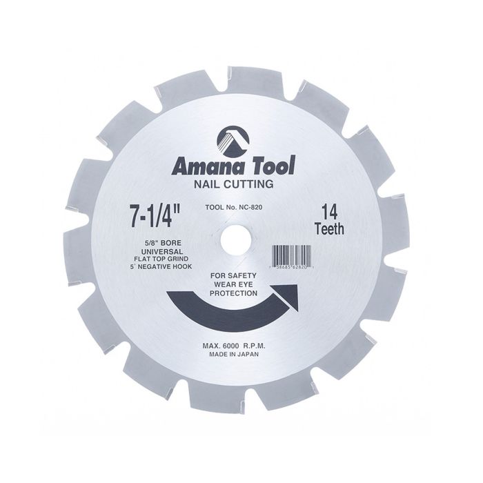 Amana tool NC-820 Carbide Tipped Nail Cutting & Demolition 7-1/4 Inch D x 14T 5/8 Bore, Circular Saw Blade