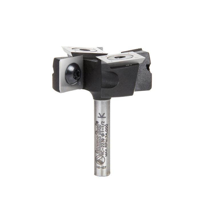 Amana tool RC-2239 Insert Mini Surfacing & Rabbeting Flycutter 2+2 Flute Design 1-1/2 D x 1/2 CH x 6mm Inch SHK Router Bit, Includes 2 Each of HMA-12 and HCK-70