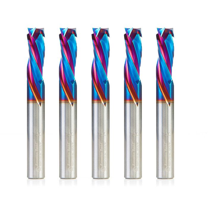 Amana tool 46020-K-5, 5-Pack CNC SC Spektra Extreme tool Life Coated Mortise Compression Spiral 3/8 D x 1 CH 3/8 SHK 3 Inch Long 3 Flute Router Bits