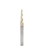 Amana tool 46583 CNC 2D and 3D Carving 3.6 Deg Tapered Angle Bal Nose x 1/8 D x 1/16 R x 1 CH x 1/4 SHK x 3 Inch Long x 4 Flute SC ZrN Coated Upcut Router Bit