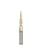 Amana tool 46252-S CNC 2D and 3D Carving 5.5 Deg Tapered Angle Bal Nose x 1/16 D x 1/32 R x 1 CH x 1/4 SHK x 2-1/4 Inch Long x 2 Flute SC ZrN Coated Upcut Router Bit