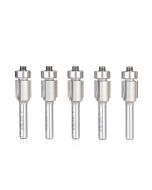 Amana tool 47106-5, 5-Pack Carbide Tipped Flush Trim 1/2 D x 1/2 CH x 1/4 SHK x 2-1/4 Inch Long Router Bits w/ Lower Bal Bearing