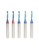 Amana tool 51446-K-5, 5-Pack CNC Spektra Coated SC Spiral O Single Flute, Plastic Cutting 1/8 D x 3/4 CH x 1/4 SHK x 2-1/2 Inch Long Up-Cut Router Bits with Mirror Finish