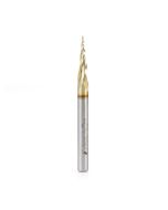 Amana tool HSS1300 CNC 2D and 3D Carving Bal Nose 6.2 Deg Tapered Angle x 1/32 Dia x 1/64 Radius x 1 CH x 1/4 Shank x 3 Inch Long x 3 Flute High Speed Steel (HSS) ZrN Coated Upcut Router Bit