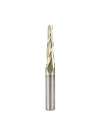 Amana tool 46286-S CNC 2D and 3D Carving 3.6 Deg Tapered Angle Bal Nose x 1/8 D x 1/16 R x 1 CH x 1/4 SHK x 2-1/4 Inch Long x 3 Flute SC ZrN Coated Upcut Router Bit