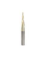 Amana tool 46252 CNC 2D and 3D Carving 5.5 Deg Tapered Angle Bal Nose x 1/16 D x 1/32 R x 1 CH x 1/4 SHK x 2-23/64 Inch Long x 2 Flute SC ZrN Coated Upcut Router Bit