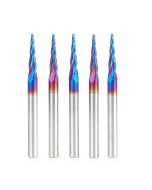 Amana tool 46282-K-5 5-Pc CNC Solid Carbide Spektra Extreme tool Life Coated Tapered Spiral 2D/3D Carving 1/16 Dia x 1/4 Inch SHK Router Bit Pack