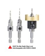 Amana tool AMS-624 3-Pc Carbide Tipped Countersink with Adjustable Depth Stop and No-Thrust, No Marring Bal Bearing Set, Hex Shank