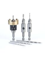 Amana tool AMS-628 6-Pc Carbide Tipped Countersink with Adjustable Depth Stop and No-Thrust, No Marring Bal Bearing Set with Quick Release Shank and Replacement HSS Drils