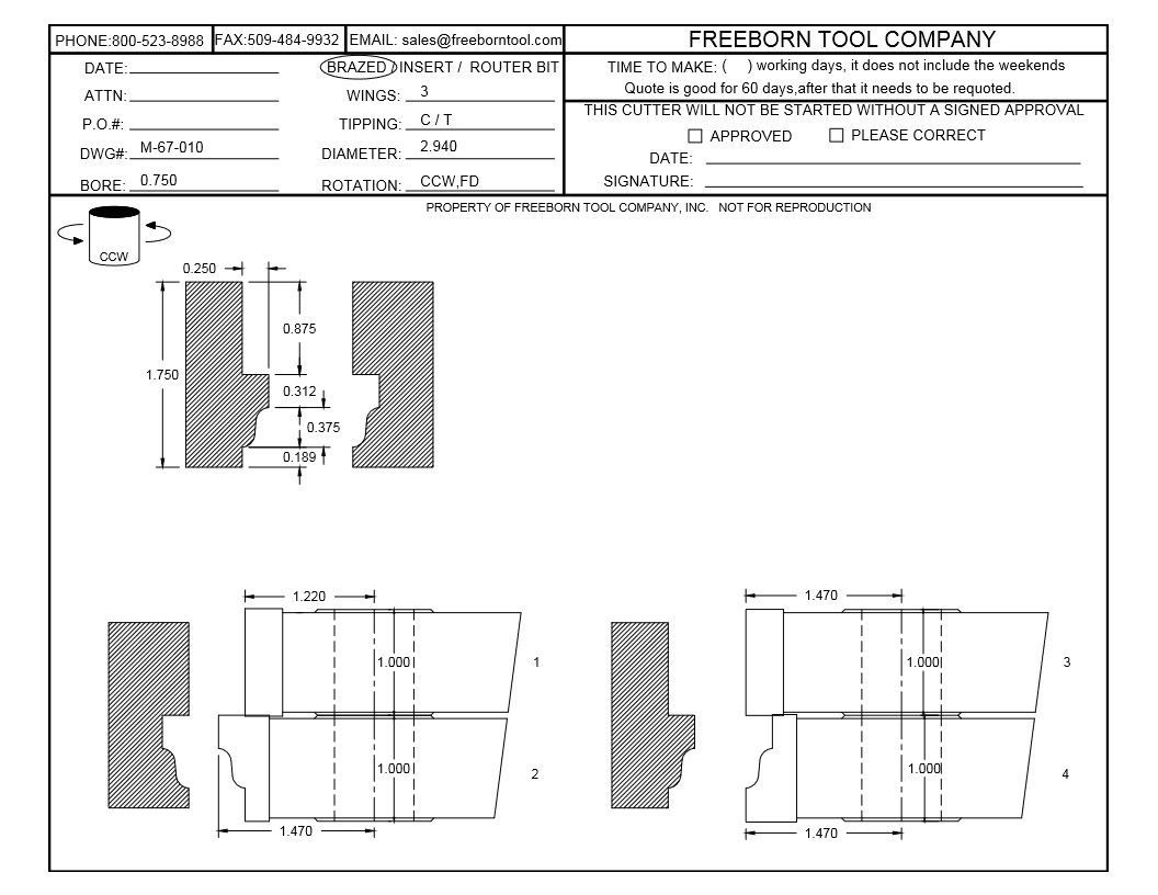 FREEBORN MC67010 CARBIDE WINDOW SASH SET Shaper Cutter
