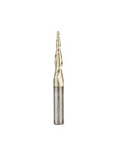 Amana 46252-S CNC 2D and 3D Carving 5.5 Deg Tapered Angle Ball Tip x 1/16 Dia x 1/32 Radius x 1 x 1/4 Shank x 2-1/4 Inch Long x 2 Flute Solid Carbide Up-Cut Spiral ZrN Coated Router Bit