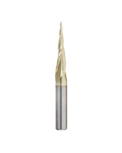 Amana 46280-S CNC 2D and 3D Carving 6.2 Deg Tapered Angle Ball Tip x 1/32 Dia x 1/64 Radius x 1  x 1/4 Shank x 2-1/4 Inch Long x 3 Flute Solid Carbide Up-Cut Spiral ZrN Coated Router Bit