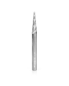 Amana 46282-U CNC 2D and 3D Carving 5.4 Deg Tapered Angle Ball Tip 1/16 Dia x 1/32 Radius x 1 x 1/4 Shank x 3 Inch Long x 4 Flute Solid Carbide Up-Cut Spiral Router Bit